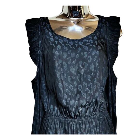 AVEC LES FILLES Romper Animal Print Black Teal Cold Shoulder Ruffle LS Small EUC - Picture 8 of 9